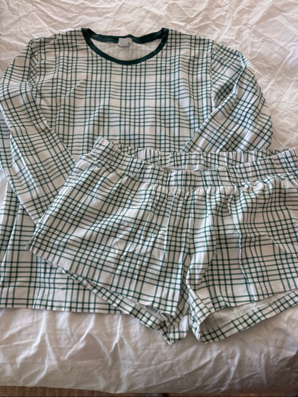 LAKE Plaid Cotton Pajama Set - Green/White